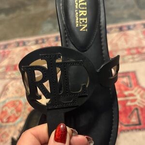 Ralph Lauren Black Women's Sandals with Logo Detail